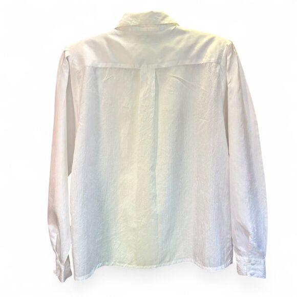 90s Vintage Lace Cutout Pintuck Blouse w/Asymmetrical Buttons size 14 - Picture 9 of 11